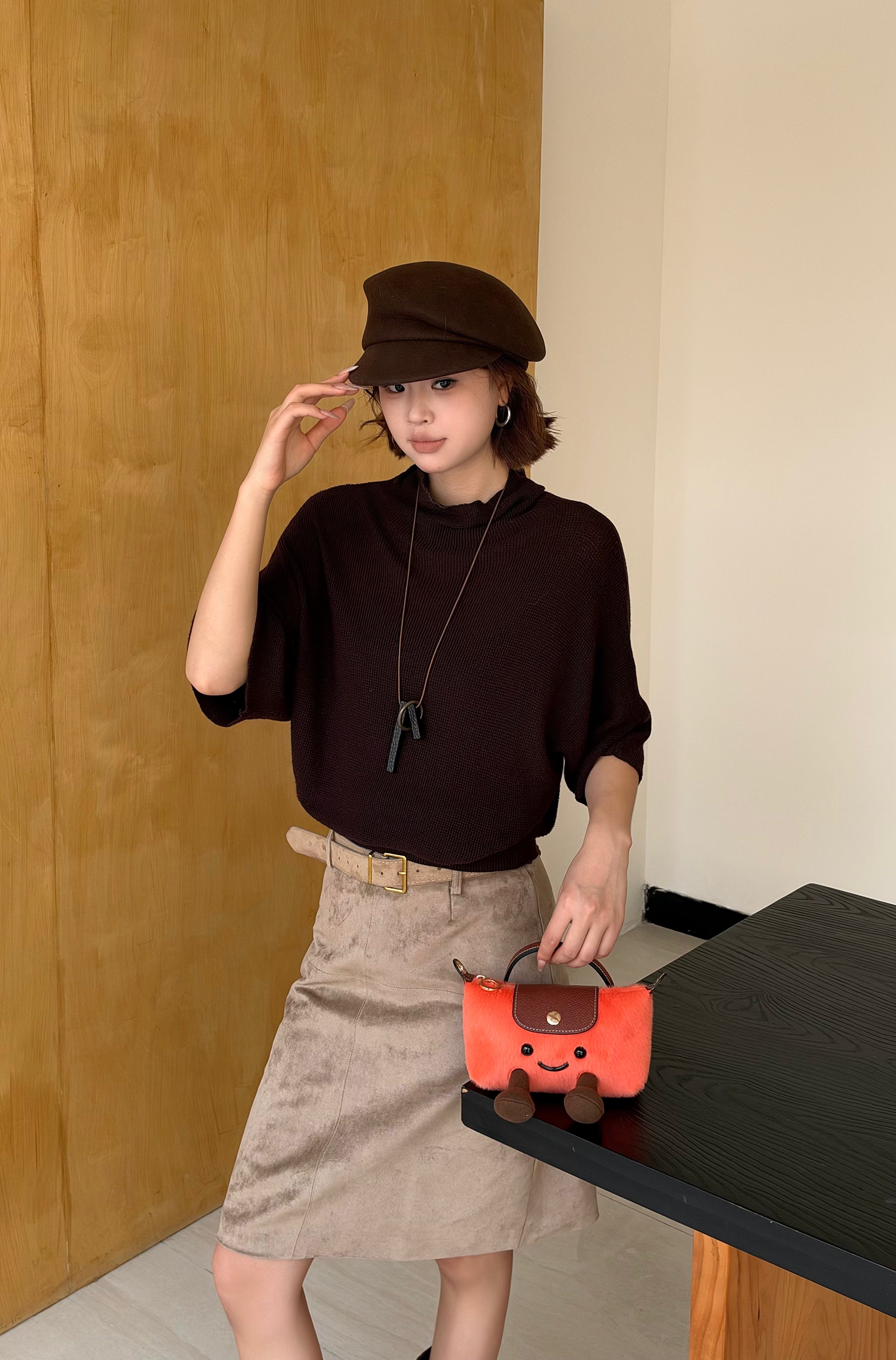 Cartoon Jellycat & Longchamp Style Cute Mini Tote Handle Shoulder Bag —— Plush Orange