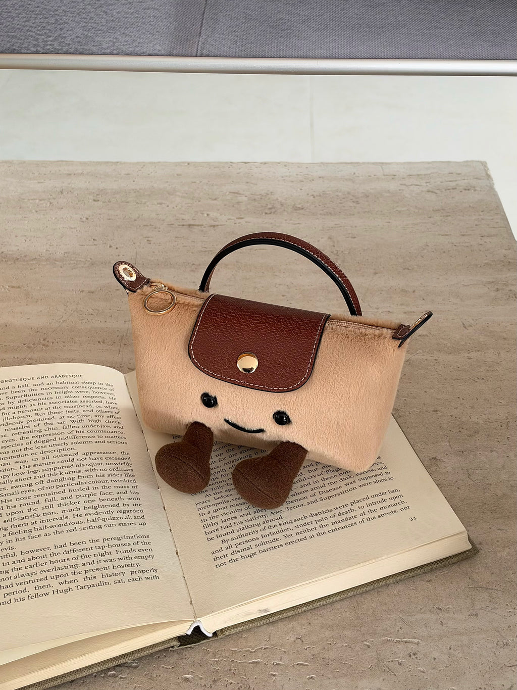 Cartoon Jellycat & Longchamp Style Cute Mini Tote Handle Shoulder Bag —— Plush Brown