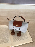 Cartoon Jellycat & Longchamp Style Cute Mini Tote Handle Shoulder Bag —— Plush Grey