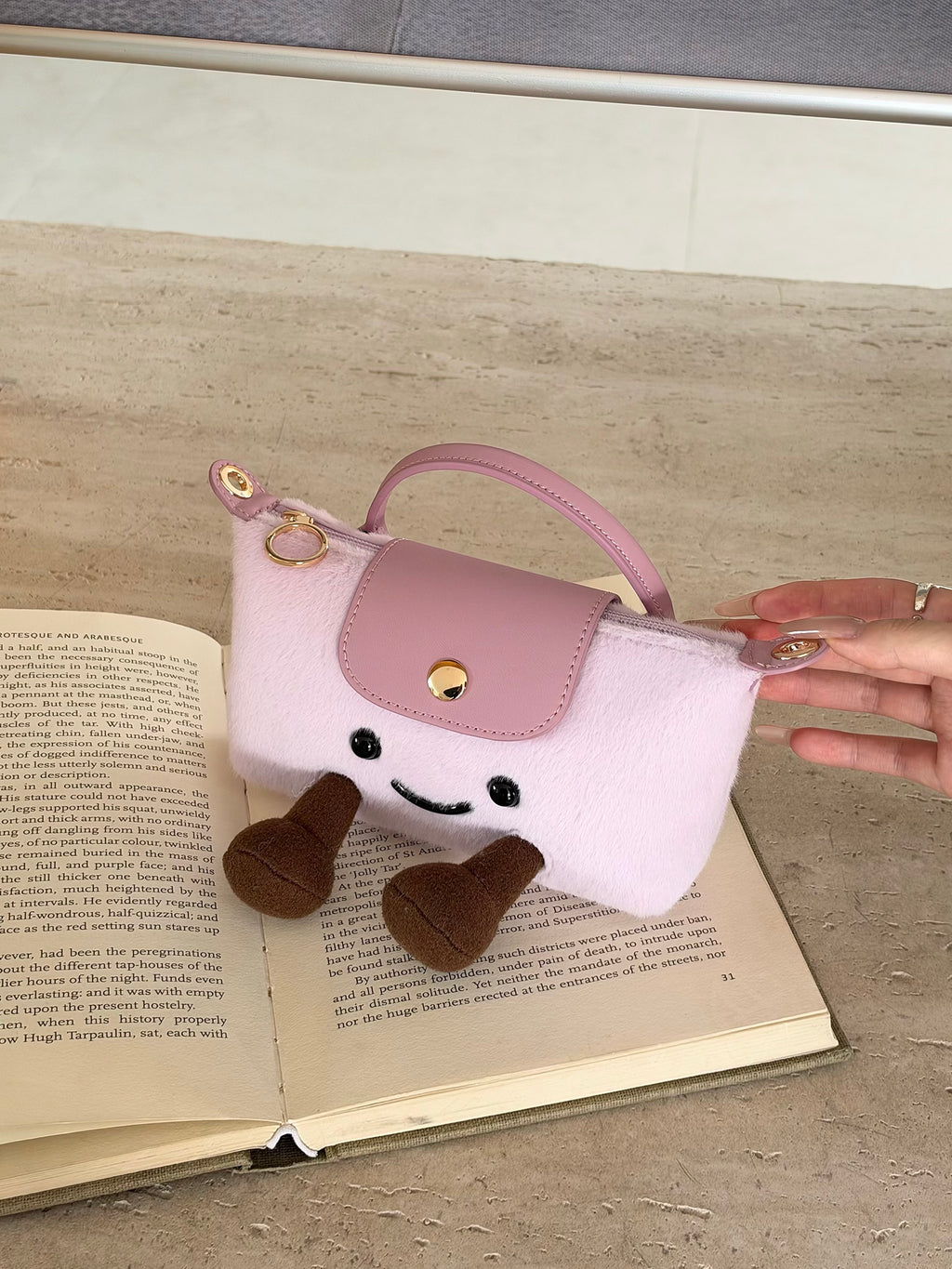 Cartoon Jellycat & Longchamp Style Cute Mini Tote Handle Shoulder Bag —— Plush Baby Purple