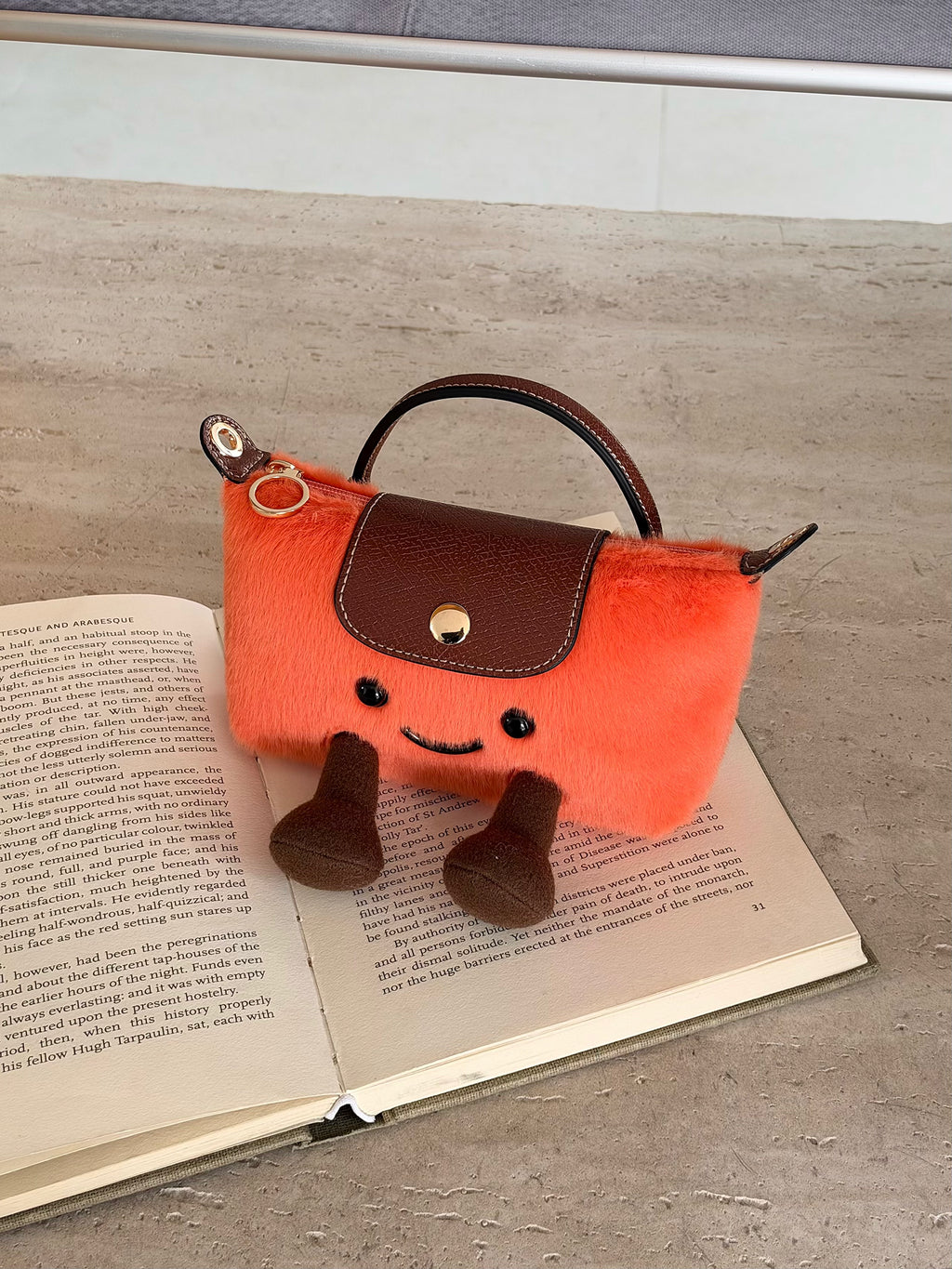 Cartoon Jellycat & Longchamp Style Cute Mini Tote Handle Shoulder Bag —— Plush Orange