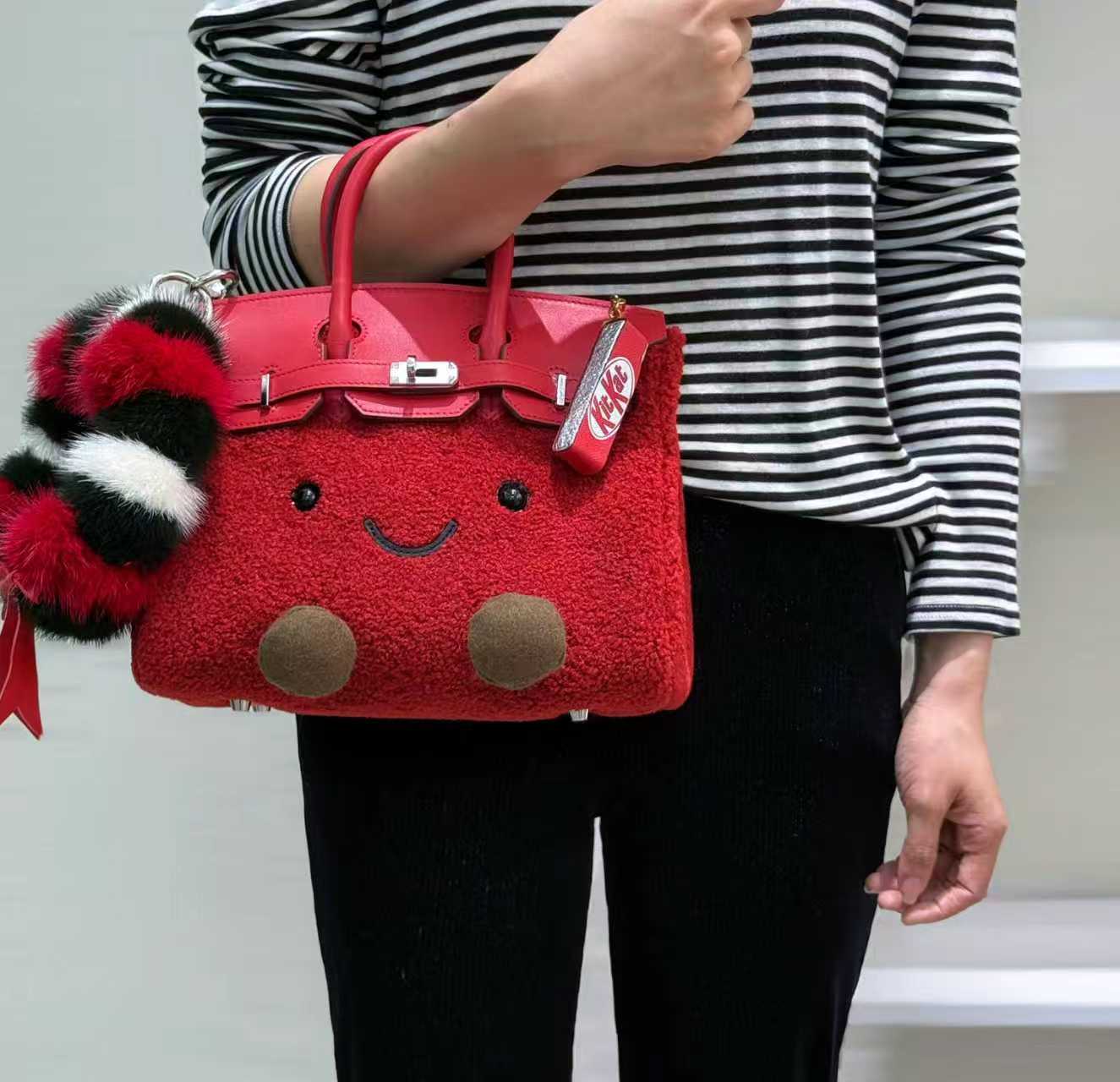 Holiday Red Fluffy Meadow Sherpa Tote (Classic Silhouette)