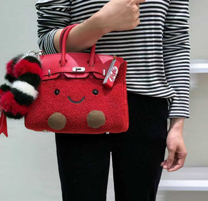 Holiday Red Fluffy Meadow Sherpa Tote (Classic Silhouette)