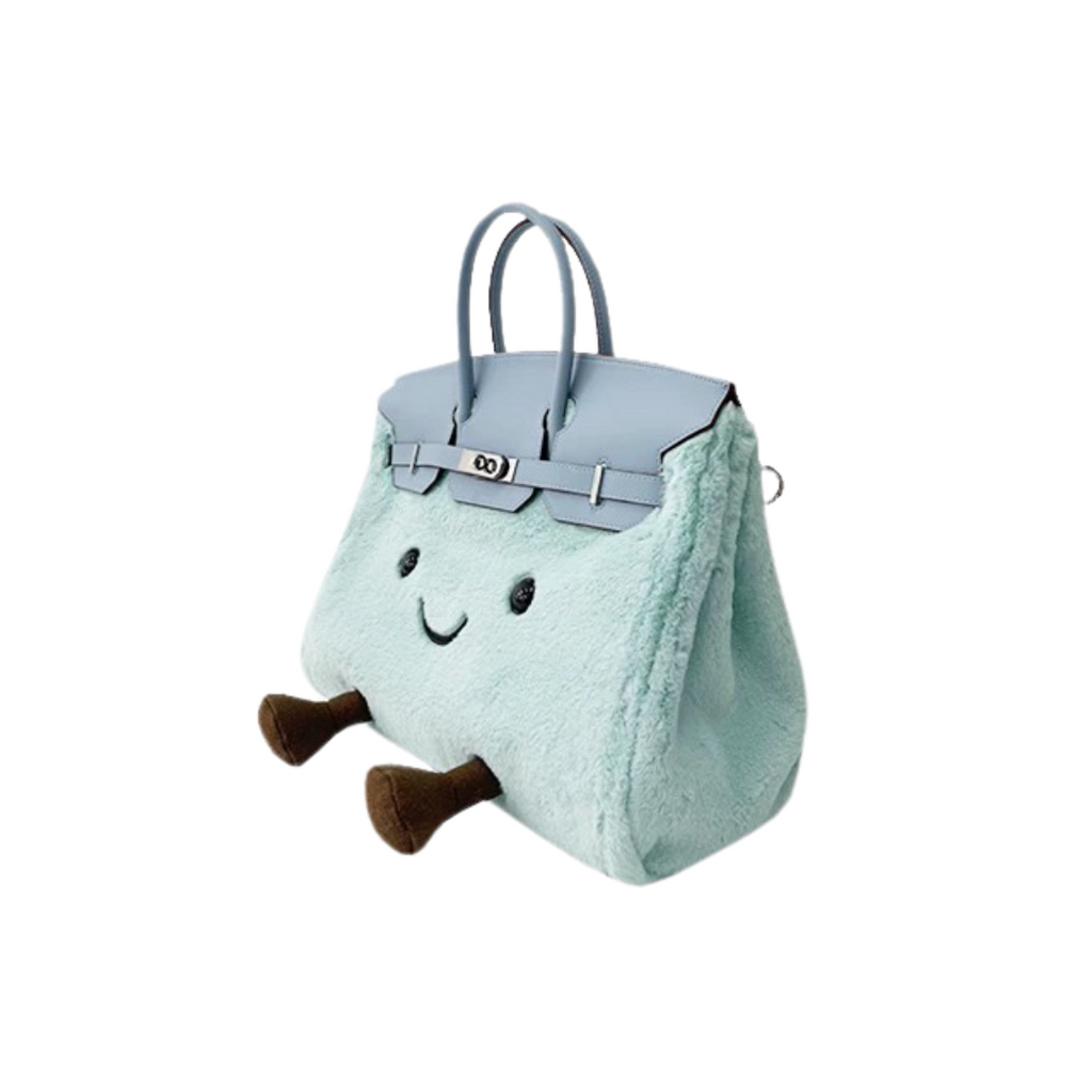 Adorable Light Blue Long Fur Handbag