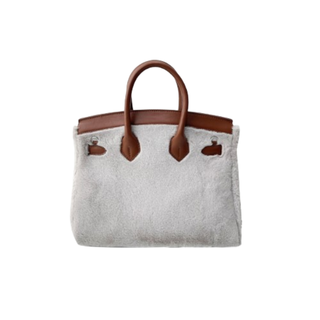 Misty Cloud Fluffy Meadow Teddy Fur Tote (Classic Silhouette)