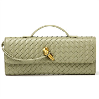 Grass Green Woven Leather Crossbody Clutch Purse Top handle Flap Handbags