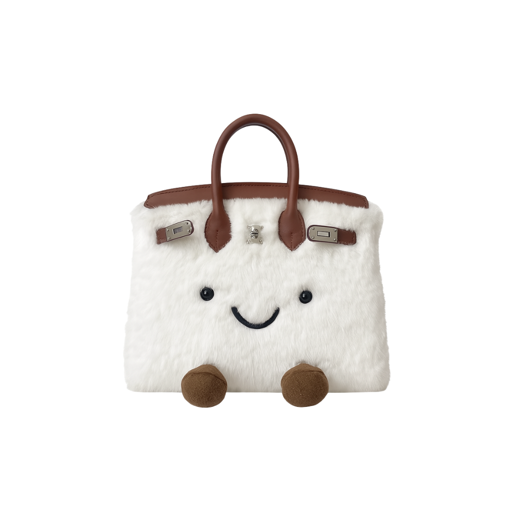 Snow Fluffy Meadow Teddy Fur Tote (Classic Silhouette)
