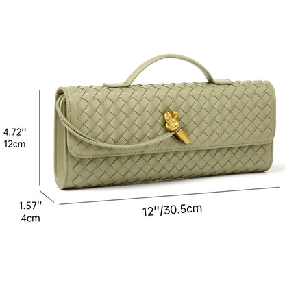 Grass Green Woven Leather Crossbody Clutch Purse Top handle Flap Handbags