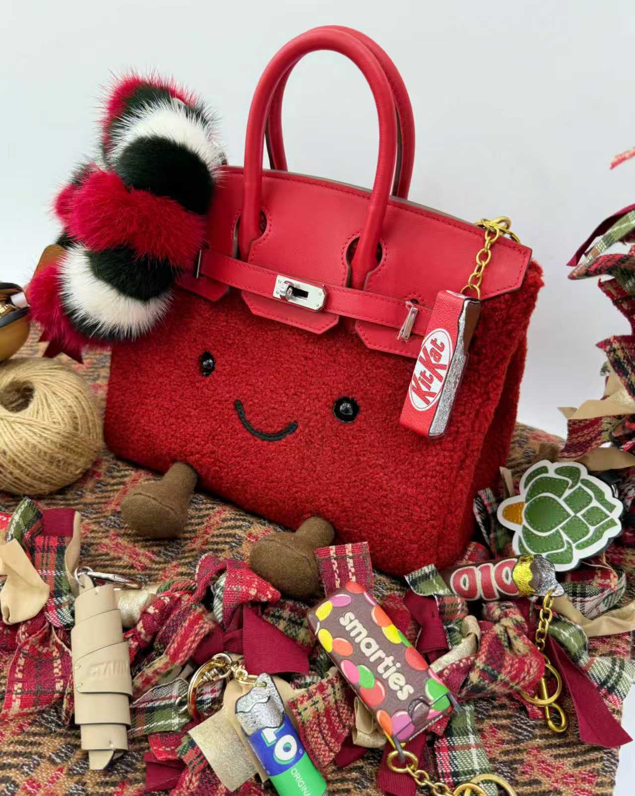 Holiday Red Fluffy Meadow Sherpa Tote (Classic Silhouette)
