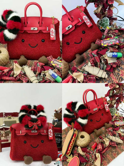 Holiday Red Fluffy Meadow Sherpa Tote (Classic Silhouette)