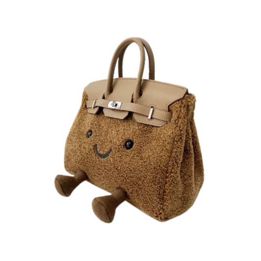 Coffee-Colored Curly Plush Handbag