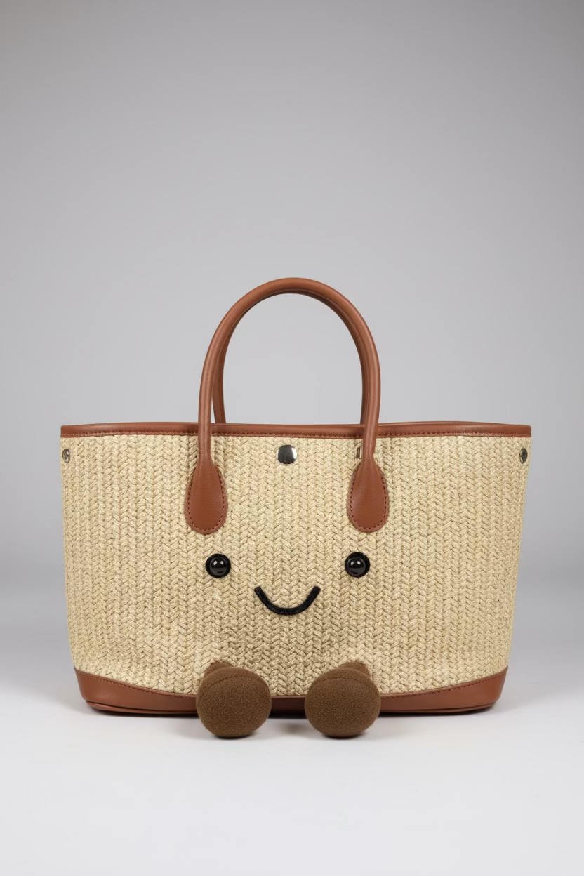 Cute Smiley Face Plush Garden Tote Bag | Kawaii Fluffy Handbag in 2 Sizes