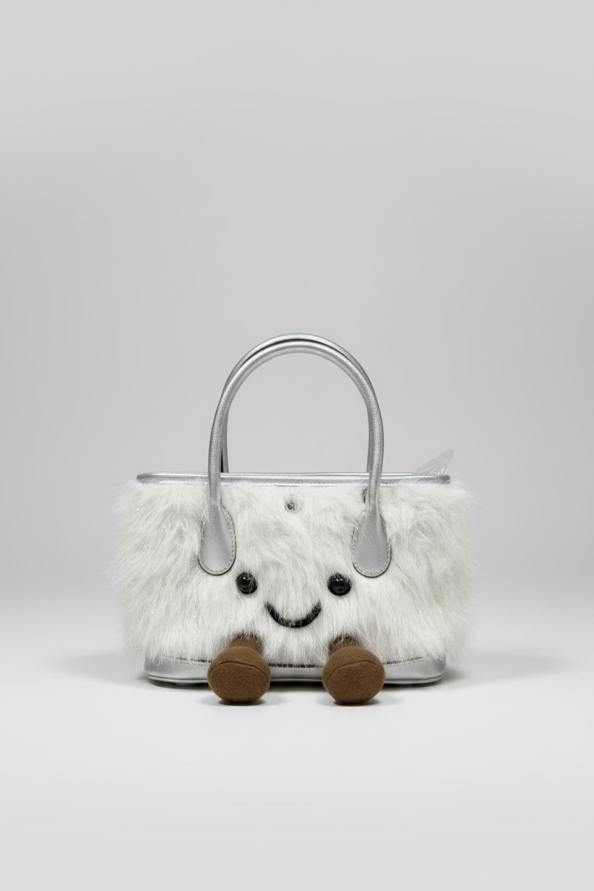 Cute Smiley Face Plush Garden Tote Bag | Kawaii Fluffy Handbag in 2 Sizes