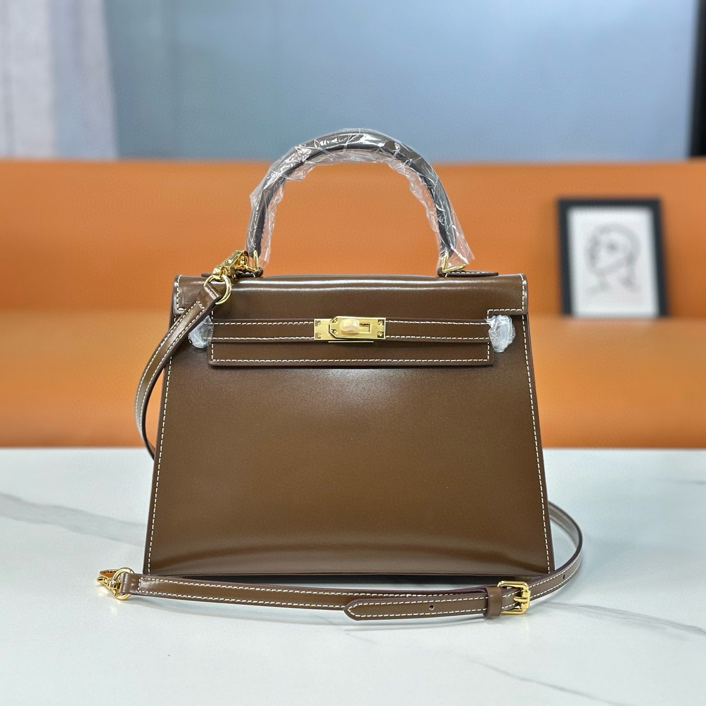 Bag Kelly taupe bright leather 19/22/25cm