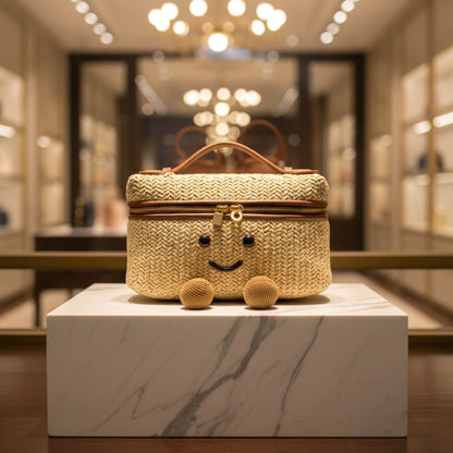 "Happy Feet" Straw Woven Cosmetic Bag – Luxury Inspired Healing Totebag