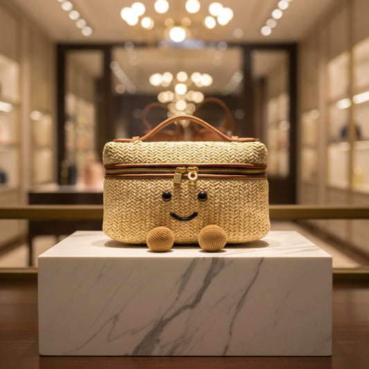 "Happy Feet" Straw Woven Cosmetic Bag – Luxury Inspired Healing Totebag