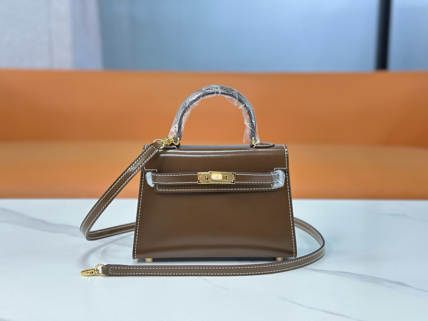 Bag Kelly taupe bright leather 19/22/25cm