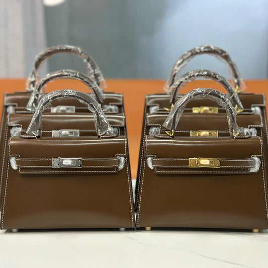 Bag Kelly taupe bright leather 19/22/25cm