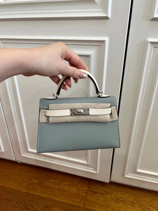 Mini shoulder bag-Baby Blue/Beige