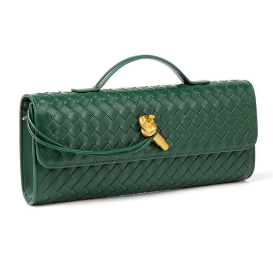 Dark Green Woven Leather Crossbody Clutch Purse Top handle Flap Handbags