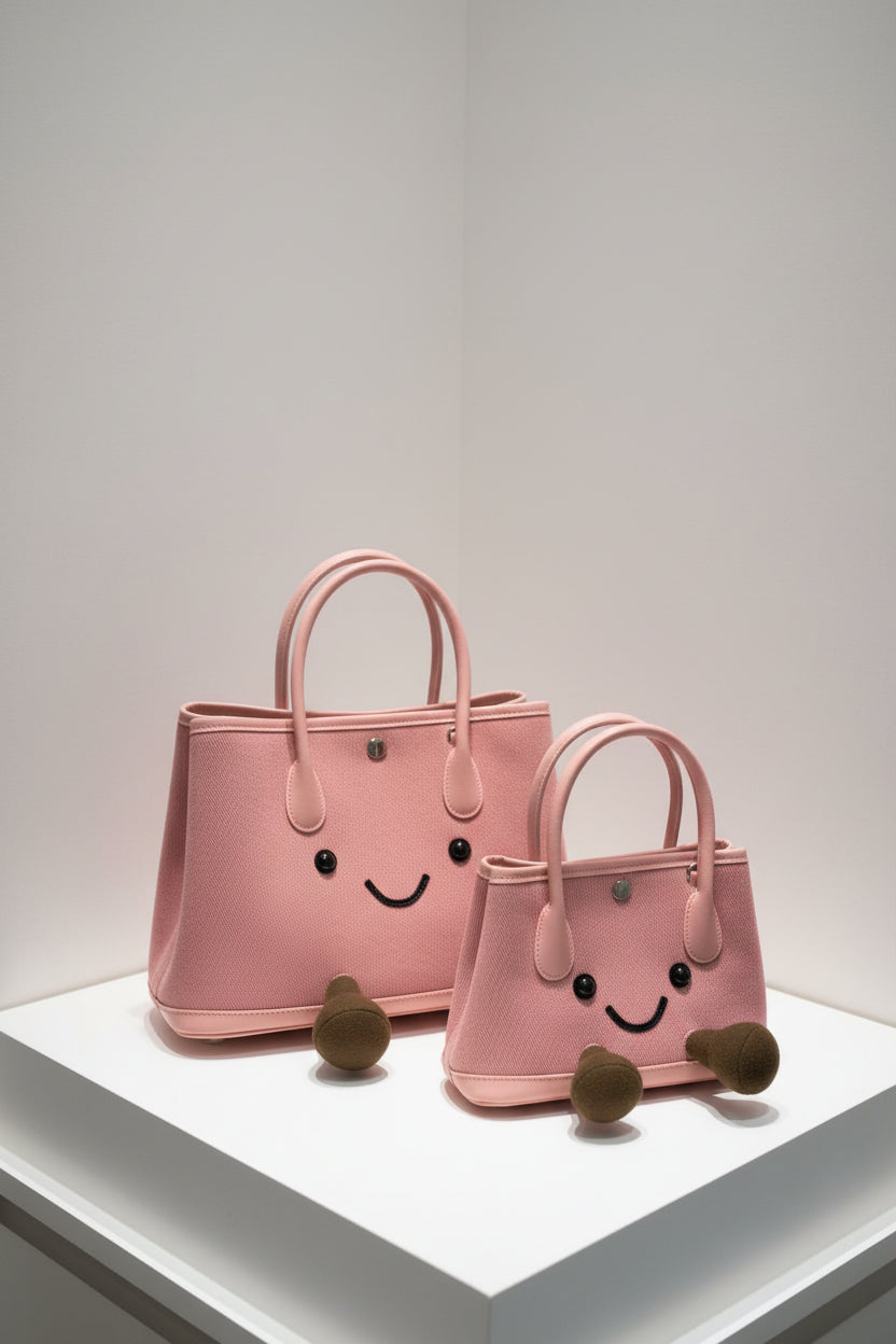 Cute Smiley Face Plush Garden Tote Bag | Kawaii Fluffy Handbag in 2 Sizes