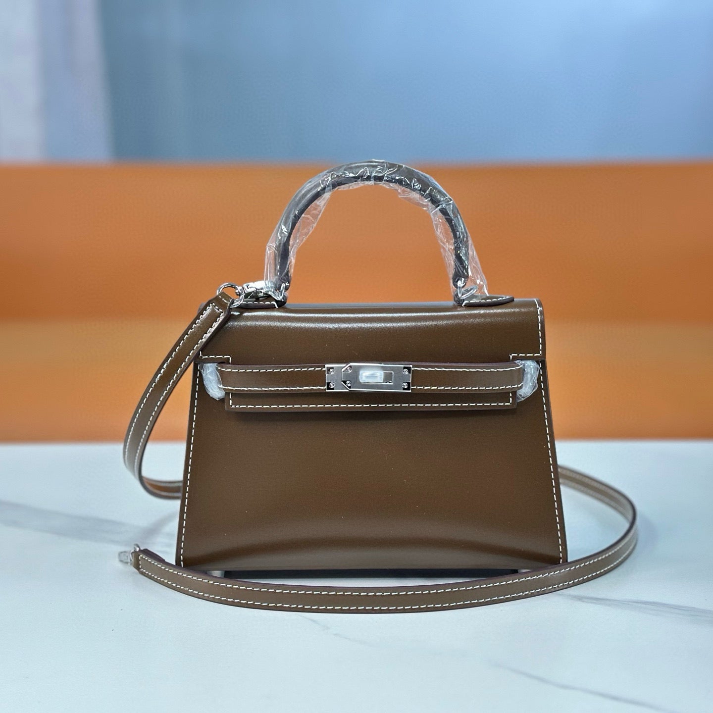 Bag Kelly taupe bright leather 19/22/25cm