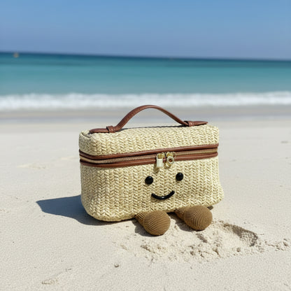 "Happy Feet" Straw Woven Cosmetic Bag – Luxury Inspired Healing Totebag