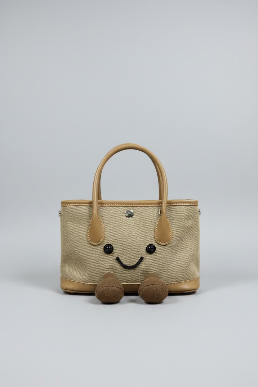 Cute Smiley Face Plush Garden Tote Bag | Kawaii Fluffy Handbag in 2 Sizes