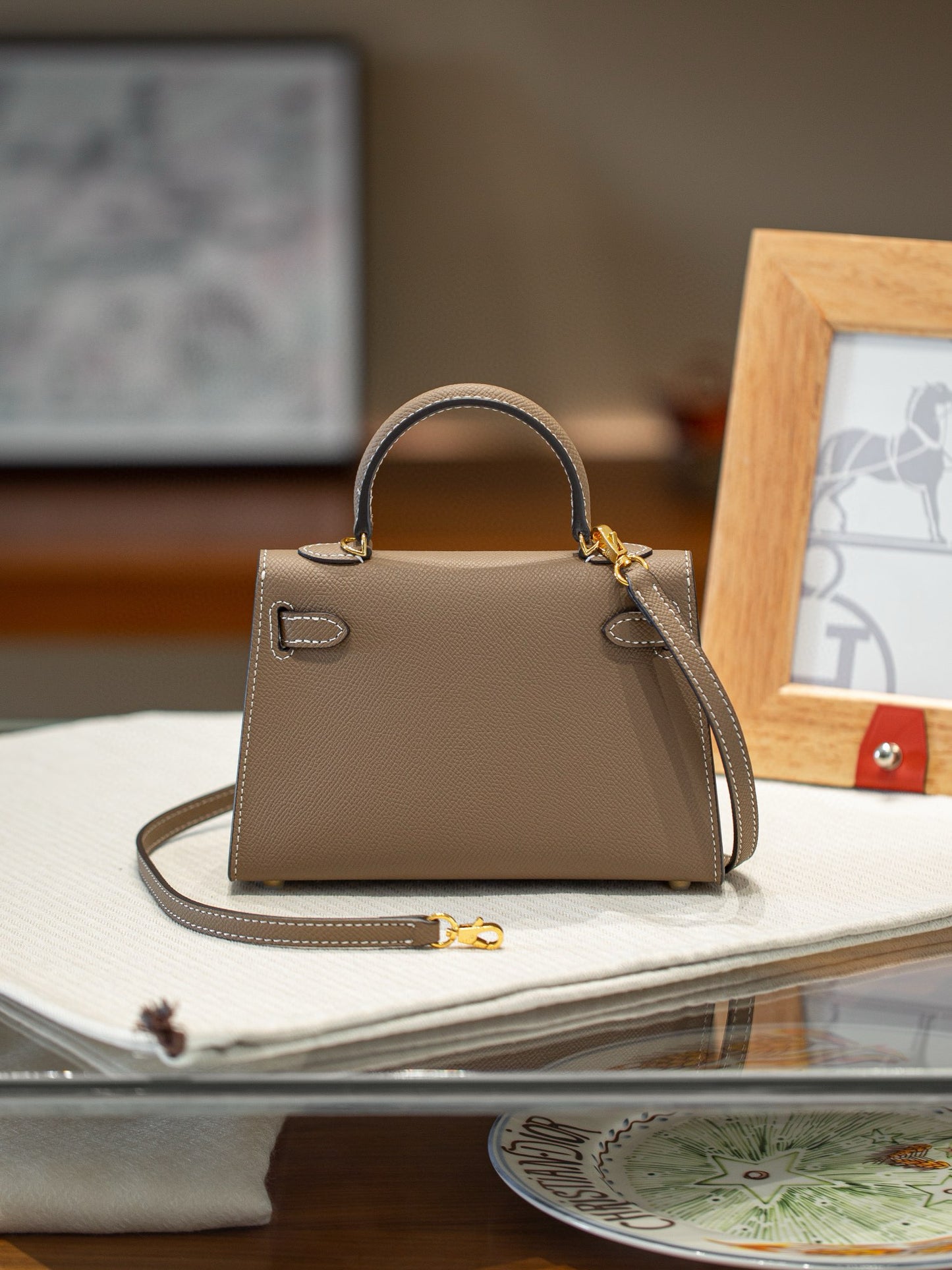 kelly bag taupe -100% cowhide
