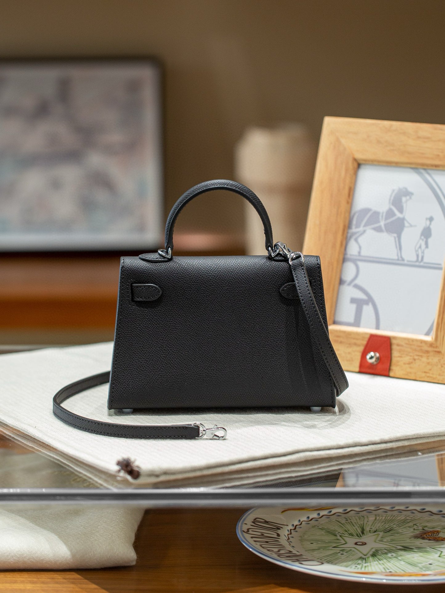 kelly bag black silver hardware-100% cowhide