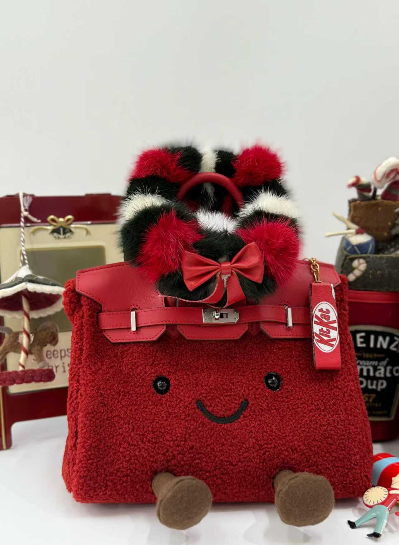 Holiday Red Fluffy Meadow Sherpa Tote (Classic Silhouette)