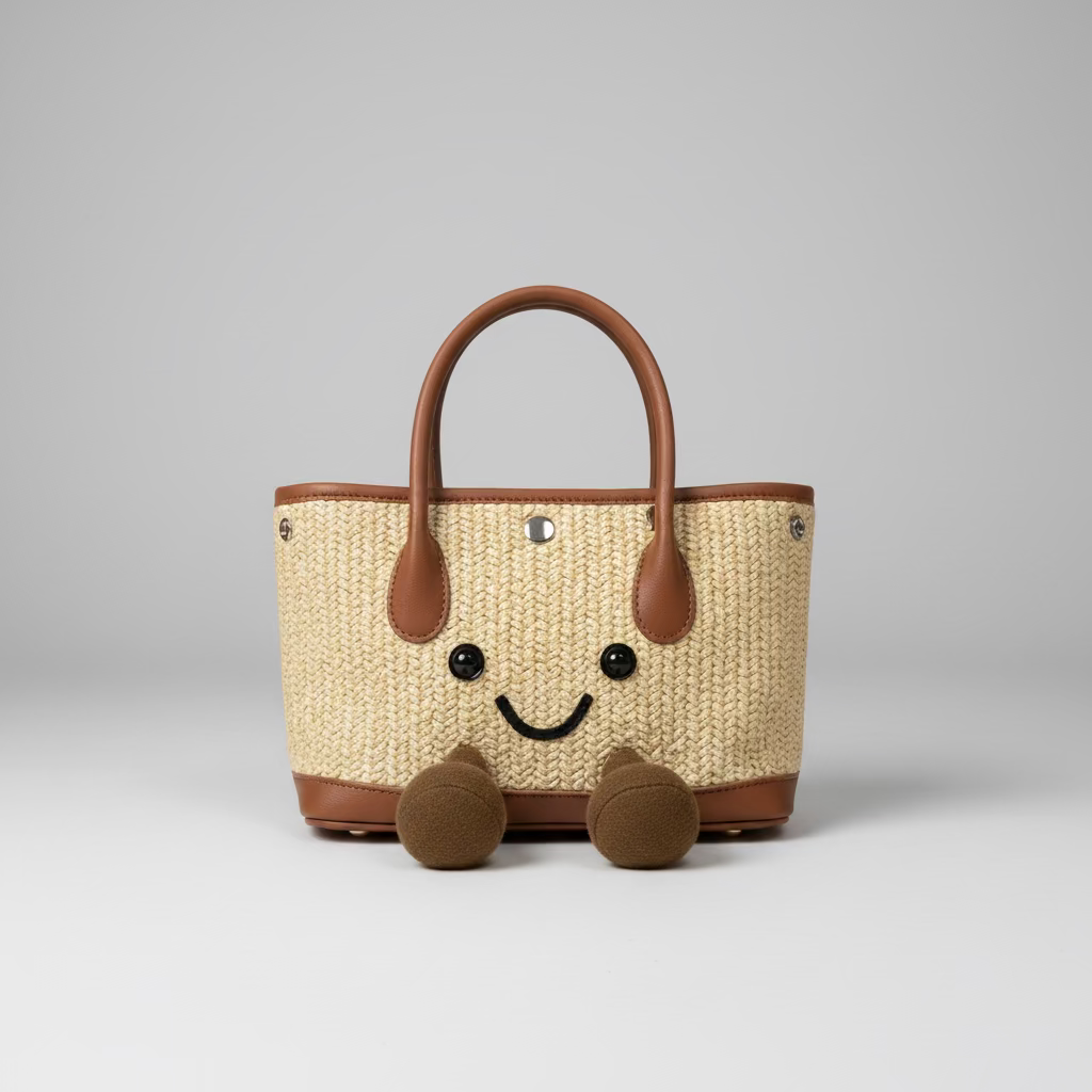 Cute Smiley Face Plush Garden Tote Bag | Kawaii Fluffy Handbag in 2 Sizes