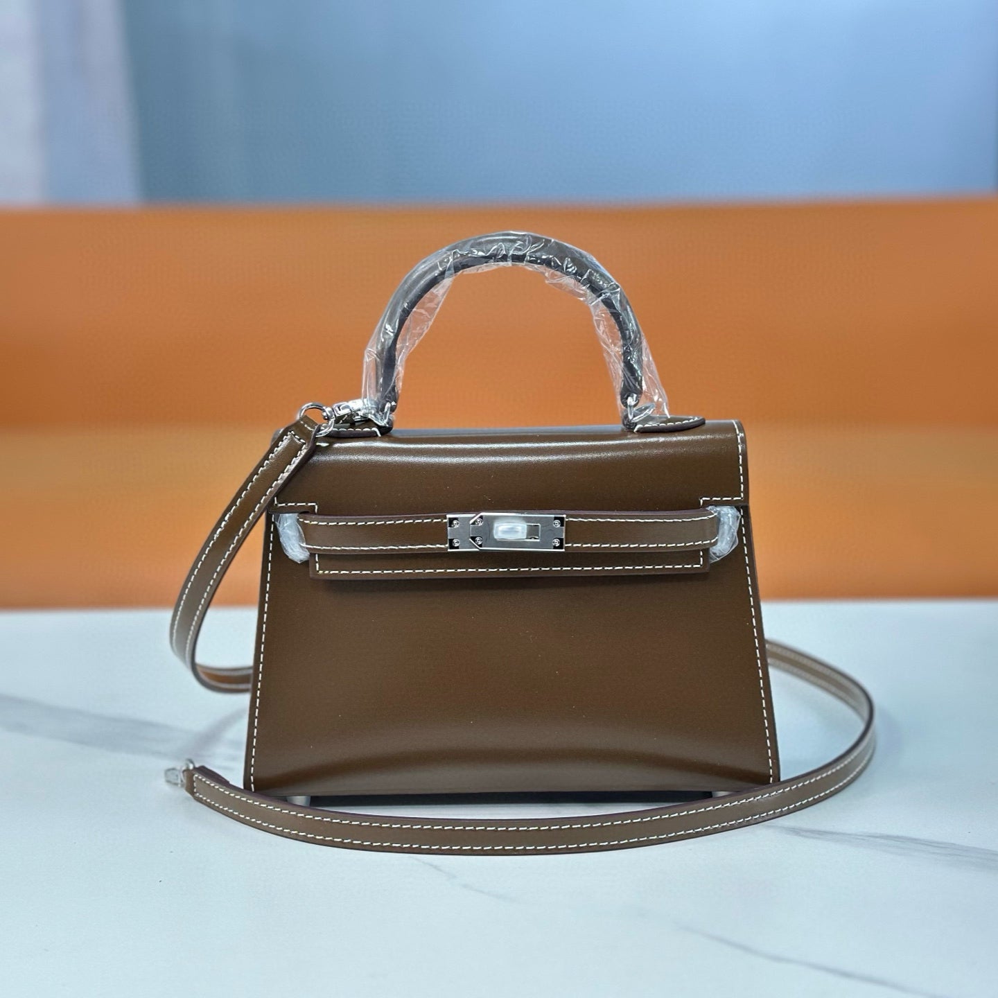Bag Kelly taupe bright leather 19/22/25cm