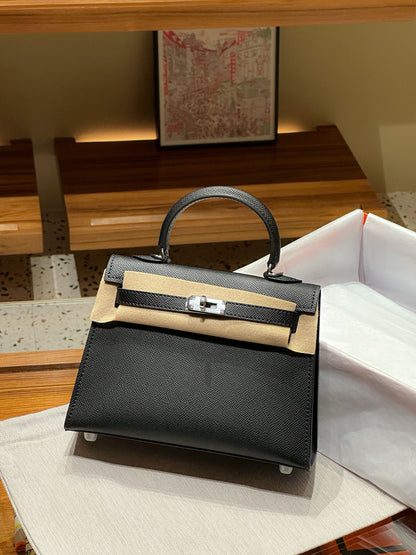 kelly bag black silver hardware-100% cowhide