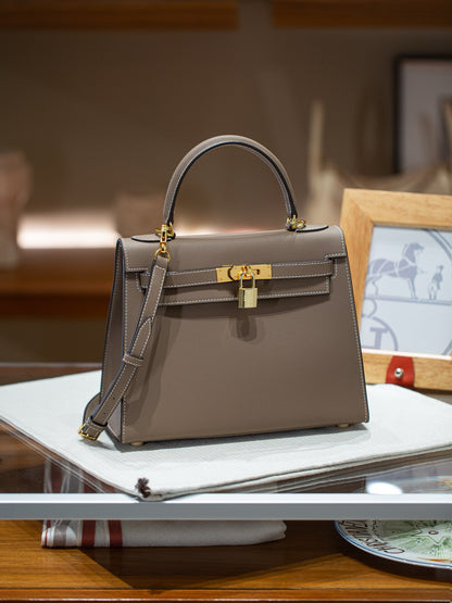 kelly bag taupe -100% cowhide