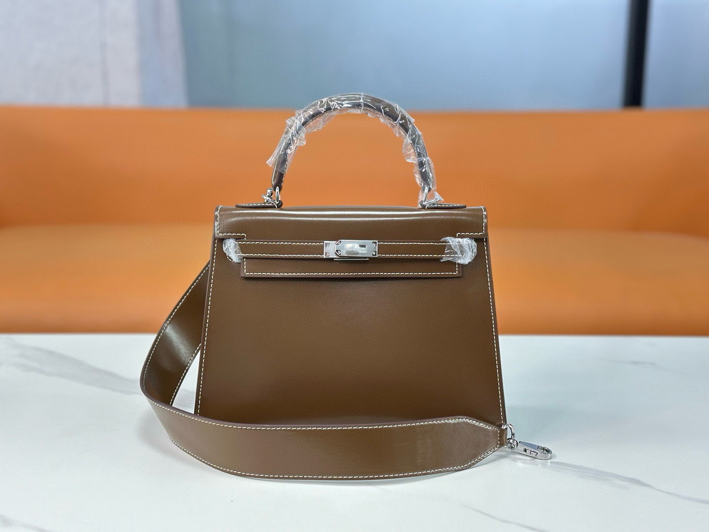 Bag Kelly taupe bright leather 19/22/25cm