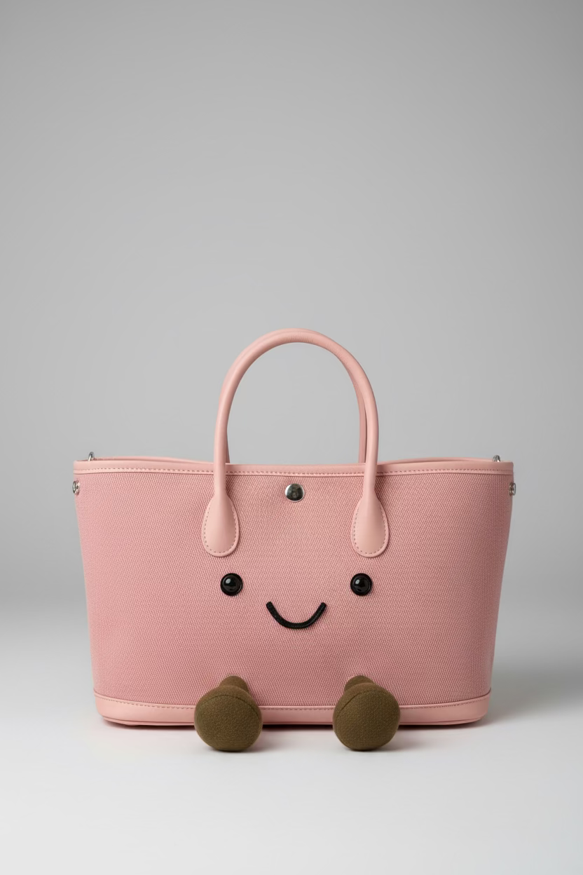 Cute Smiley Face Plush Garden Tote Bag | Kawaii Fluffy Handbag in 2 Sizes