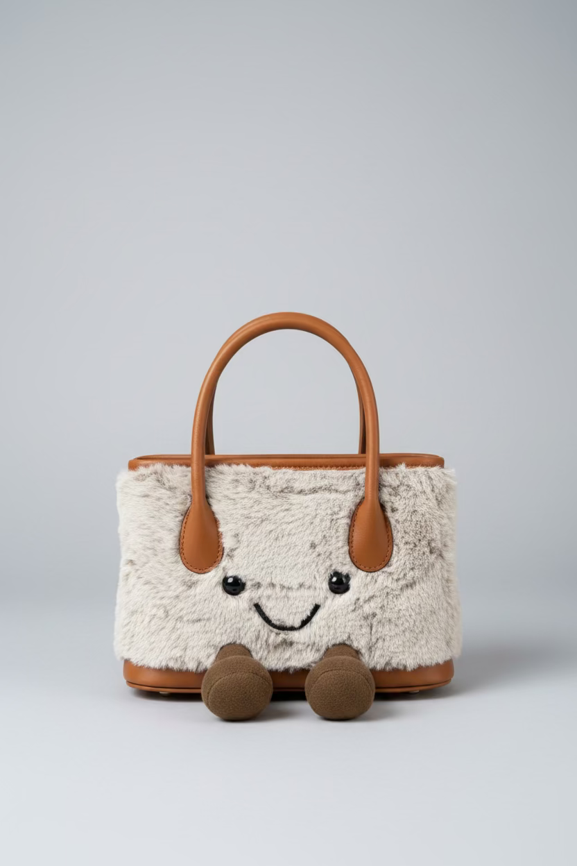 Cute Smiley Face Plush Garden Tote Bag | Kawaii Fluffy Handbag in 2 Sizes