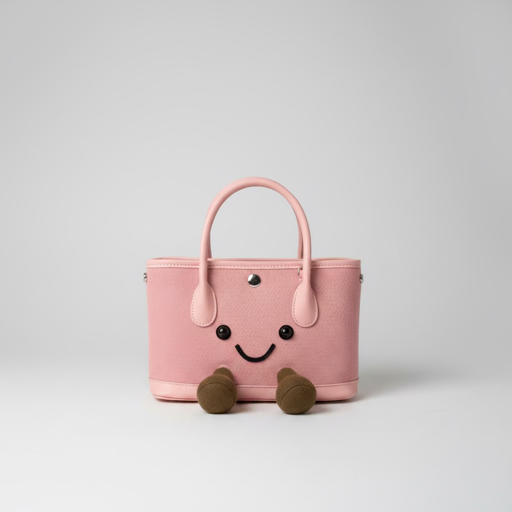 Cute Smiley Face Plush Garden Tote Bag | Kawaii Fluffy Handbag in 2 Sizes