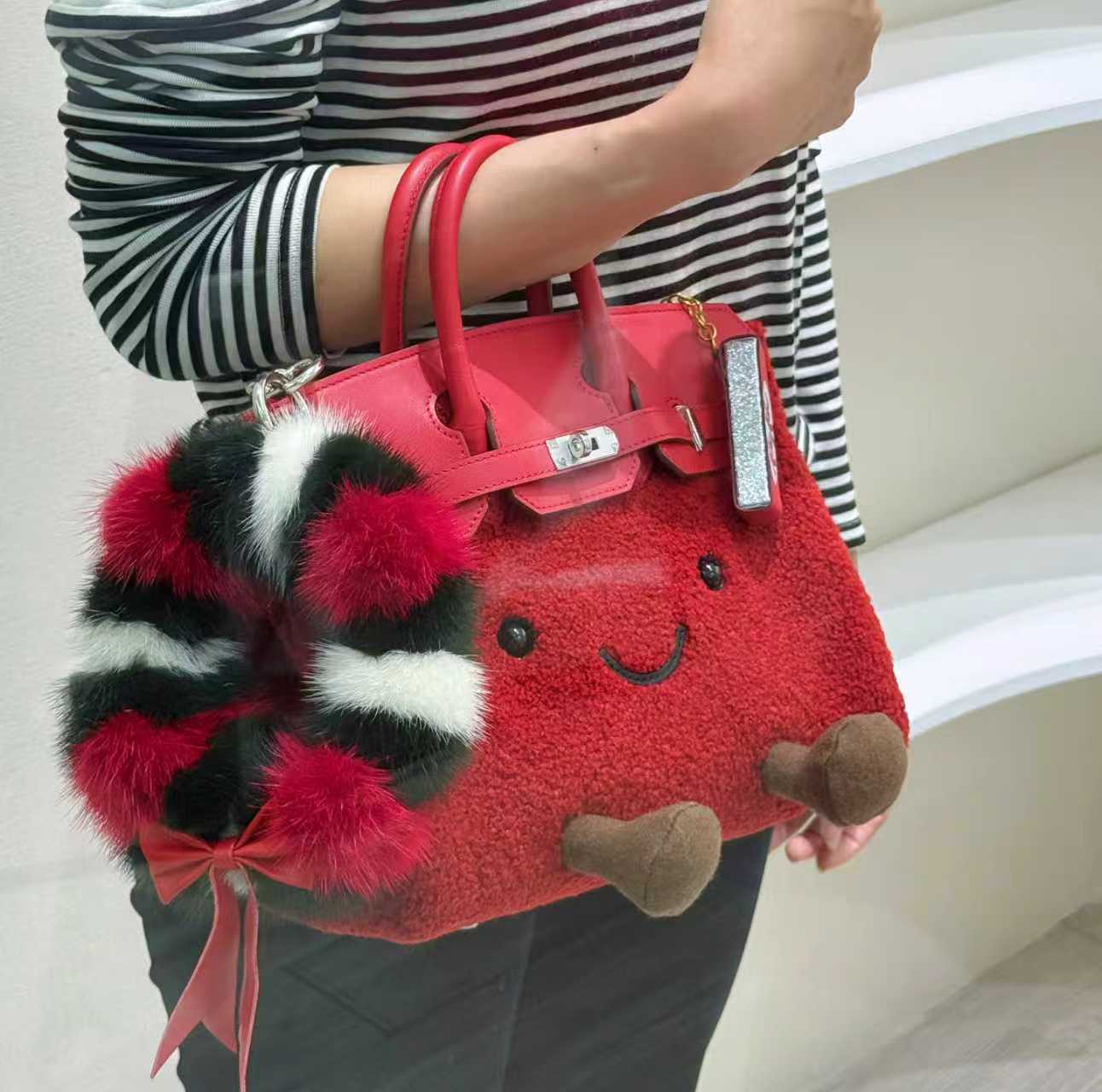 Holiday Red Fluffy Meadow Sherpa Tote (Classic Silhouette)
