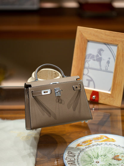 kelly bag taupe silver hardware-100% cowhide
