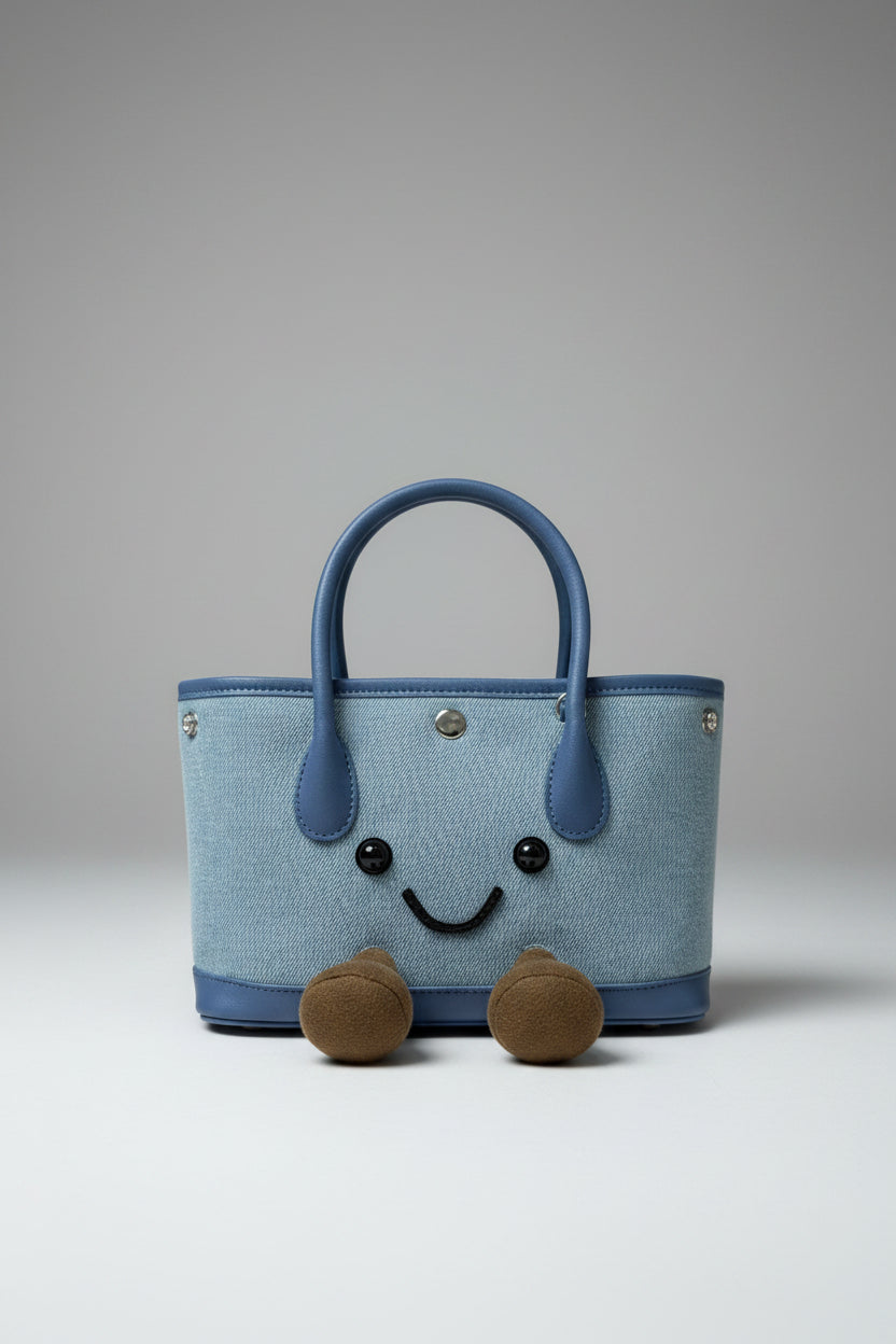 Cute Smiley Face Plush Garden Tote Bag | Kawaii Fluffy Handbag in 2 Sizes
