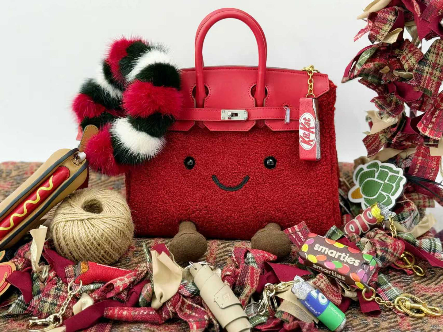 Holiday Red Fluffy Meadow Sherpa Tote (Classic Silhouette)