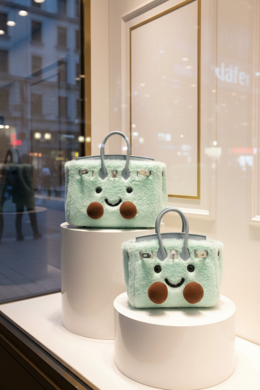 Adorable Light Blue Long Fur Handbag