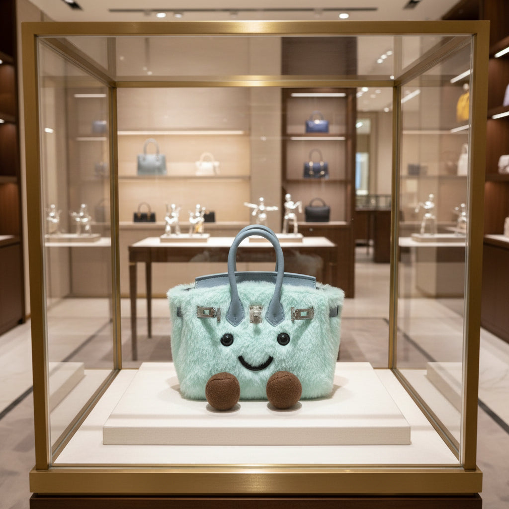 Adorable Light Blue Long Fur Handbag