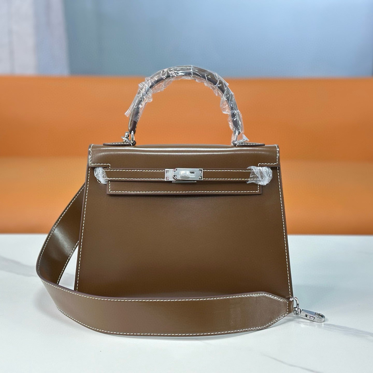 Bag Kelly taupe bright leather 19/22/25cm