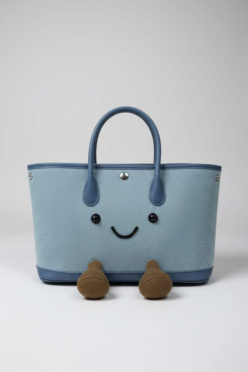 Cute Smiley Face Plush Garden Tote Bag | Kawaii Fluffy Handbag in 2 Sizes