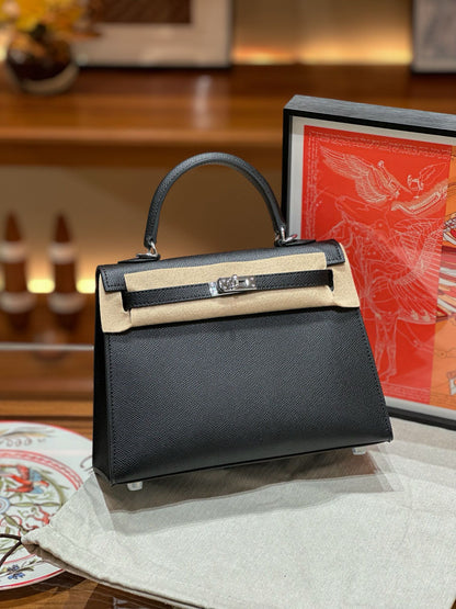 kelly bag black silver hardware-100% cowhide