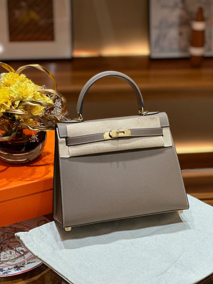 kelly bag taupe -100% cowhide