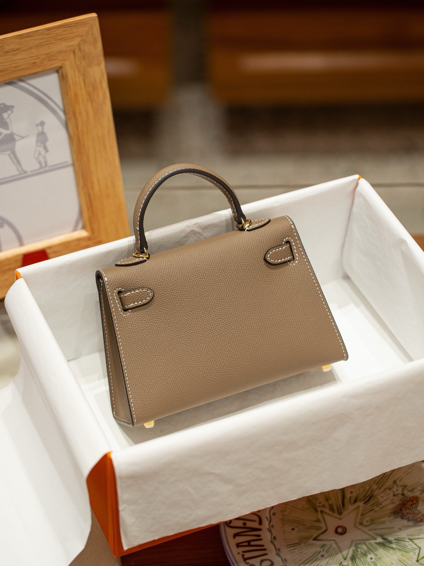 kelly bag taupe -100% cowhide